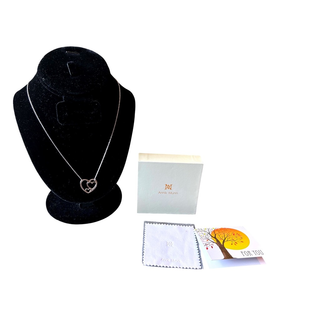Annis Munn Sterling Silver‎ Double Heart Pendant Necklace S925 Jewelry